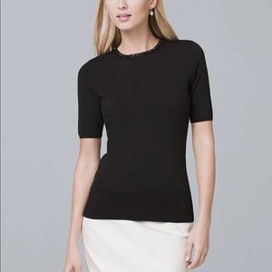 White House Black Market Short Sleeve Sweater Sz M Blk